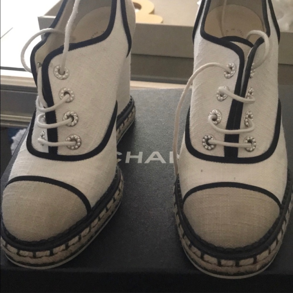 Chanel Wedge Canvas Shoes